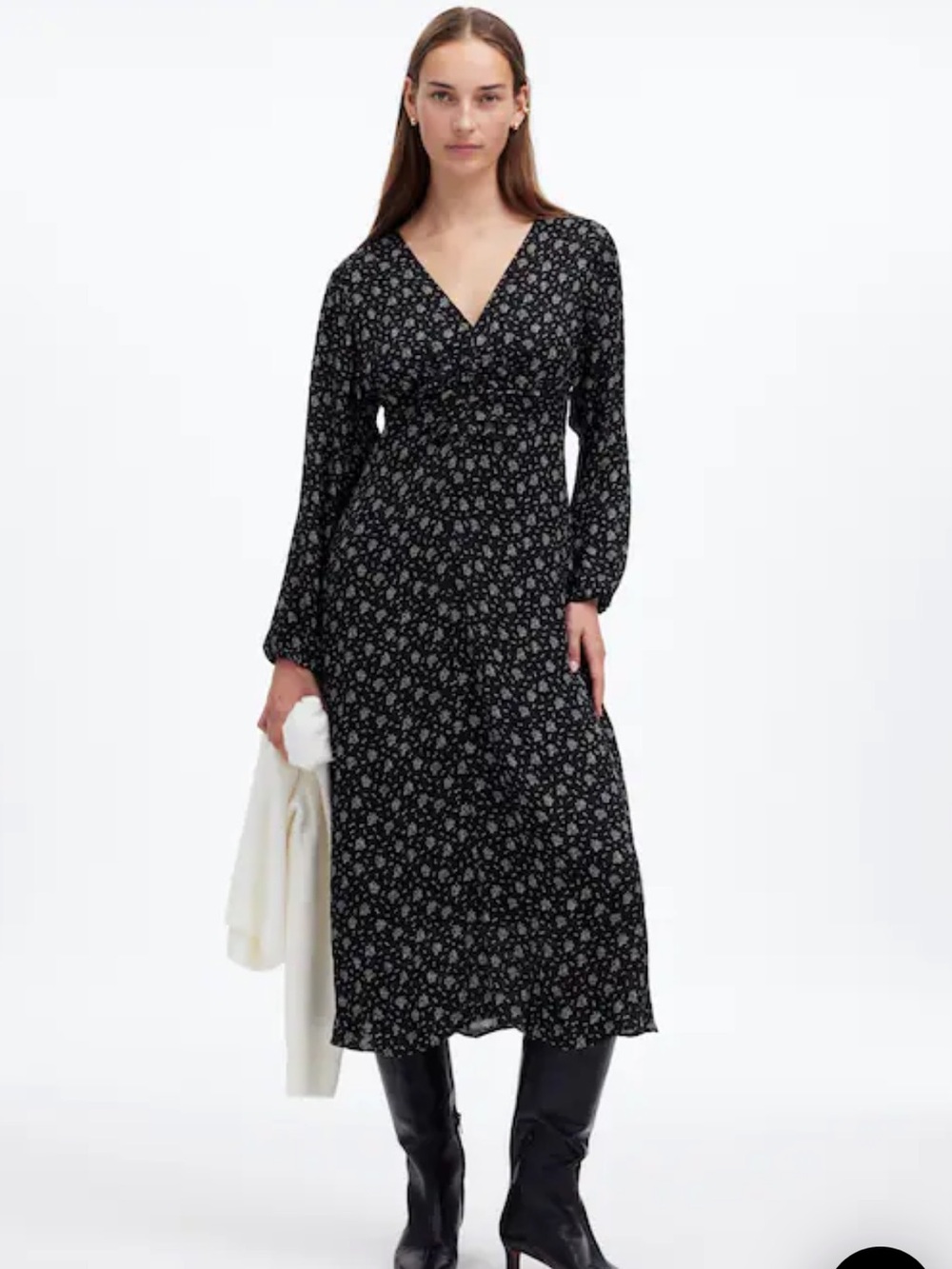 Madewell Black Floral Wrap-Style Midi Dress